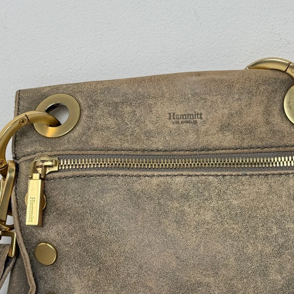 Hammitt Tony Small Crossbody Bag Pewter Leather‎ Brushed Gold Rivet Detail